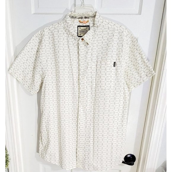 Dravus Men's White Button Up Short Sleeve Shirt Collared Geometric‎ Size XL - Picture 3 of 11
